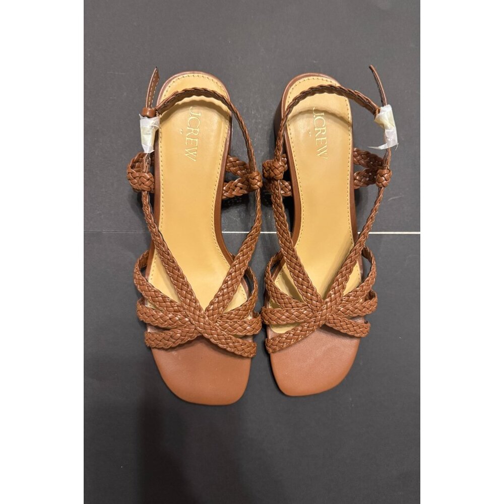 J.Crew Factory Chocolate Brown Braided Strappy Heels Block Heel Size 9 Brand New